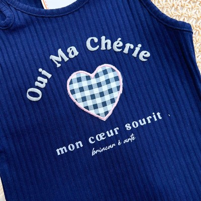  Conj. Regata Oui My Chérie e Short Saia Xadrez - Marinho